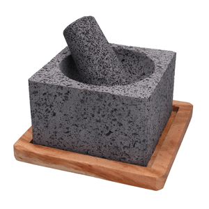 Molcajete Cuadrado C/Base de Madera 18 Cm 1 Pz