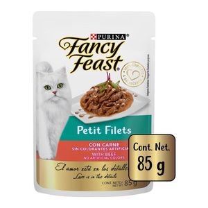 Purina Fancy Feast Petit Filets Carne Alimento Húmedo para Gatos Adultos Pouch de 85 g Juguete para Perros Femur Sabor Tocino