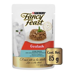 Purina Fancy Feast Goulash Pavo Alimento Húmedo para Gatos Adultos Pouch de 85 g Purina Felix Fantastic Mix Con Salmón y Salsa Sabor Carne Alimento Húmedo para Gatos Adultos Pouch 85 g