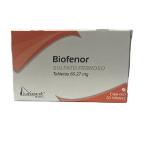 Biofenor Sulfato Ferroso 60 mg 30 Tabletas