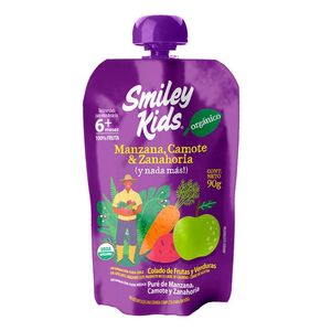 Papilla 100% Organica Smiley Kids Manzana Camote y Zanahoria 90 g