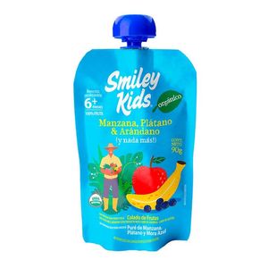 Papilla 100% Organica Smiley Kids Manzana Platano y Arandano 90 g