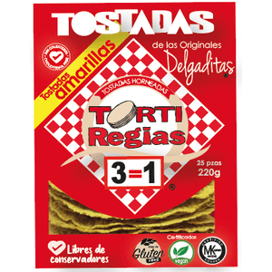 Delgaditas TortiRegias Tostada Amarilla 25 pz