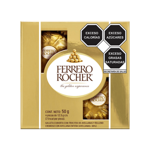 Chocolate Ferrero Rocher Relleno con Avellana con 4 pz de 12.5 g c/u