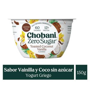 Chobani Yogurt Zero Azúcar Sabor Coco Tostado y Vainilla 150 g