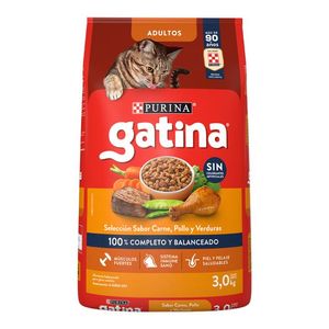 Purina Gatina Alimento Seco para Gatos Sabor Pollo a la Jardinera 3 kg Kit Removedor De Pelos y Pelusas New Pet 2 Pz