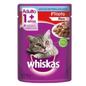 Whiskas Alimento Húmedo para Gato Pouch Esterilizado Sabor Res 85 g Pedigree Alimento Húmedo para Perro High Protein Sobre Sabor Cerdo y Res 85 g