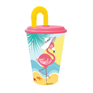 Vaso con Popote 430 Ml Flamingos 1 Pz