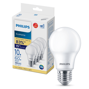 Foco Philips Ecohome A19 E27 10 W Luz Cálida 4 Pack