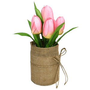 Maceta de Tulipanes Rosas Artificiales 1 Pz