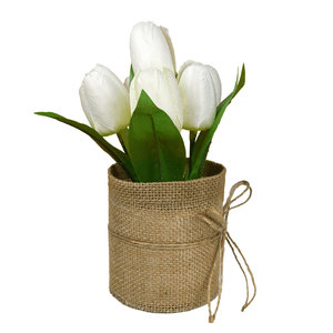 Maceta de Tulipanes Blancos Artificiales 1 Pz