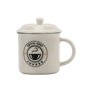 Taza Cerámica 384ml con Tapa Blanca 1 Pz