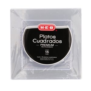 HEB Set de Platos Clear Premium Reutilizables Cuadrados Variedad de Tamaño 16 pz