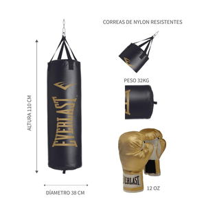 Kit Box Costal+Guantes Dorado-Negro 1 Pz