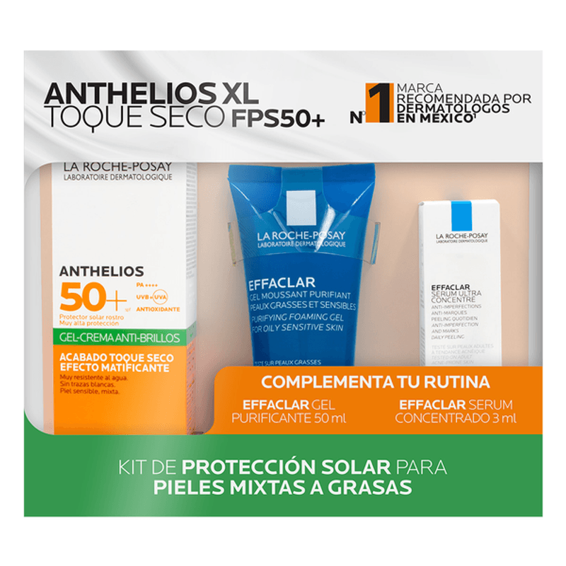 Farmacias del Ahorro, La Roche Posay Kit Protector Solar para Pieles  Mixtas a Grasas Anthelios Toque Seco con Color FPS 50+ + Effaclar Agua  Micelar Ultra + Effaclar Serum Ultra Concentrado