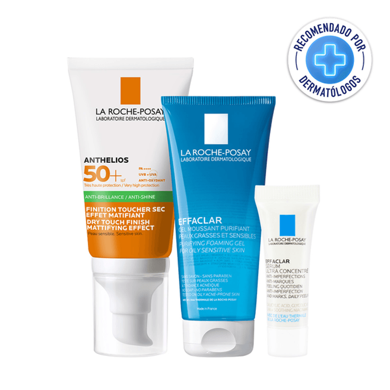 Farmacias del Ahorro, La Roche Posay Kit Protector Solar para Pieles  Mixtas a Grasas Anthelios Toque Seco con Color FPS 50+ + Effaclar Agua  Micelar Ultra + Effaclar Serum Ultra Concentrado