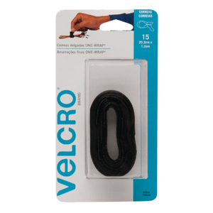 Velcro Correas Sujetadoras Delgadas One-Wrap Color Negro 1.2 x 20.3 cm 15 pz