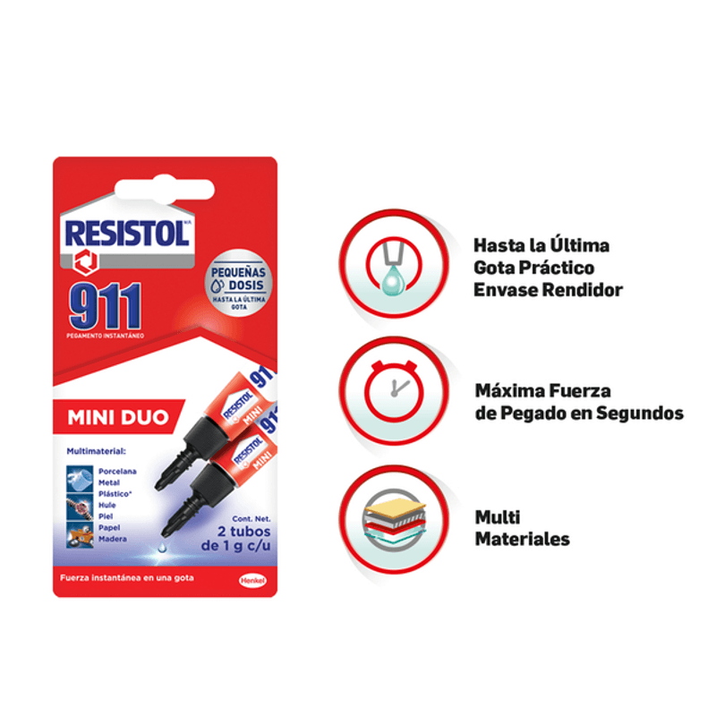 PEGAMENTO INSTANTANEO RESISTOL 911 MINI DUO 1G 2PIEZAS 