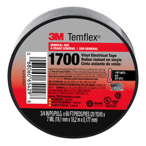 Cinta 3M MÉXICO Temflex Color Negro 1700 1pk 19 mm x 18.3 m 1 pz