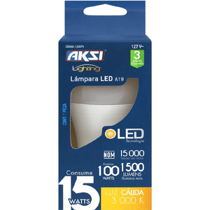 Foco Led A19 15w Luz Calida, Caja Color 1 Pz