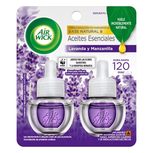 Air Wick Repuesto de Aromatizante de Ambiente Eléctrico Aceites Esenciales Lavanda y Manzanilla 21 ml 2 pz