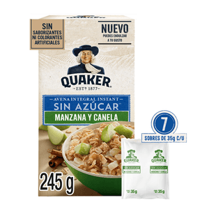 Avena integral sabor manzana y canela sin azúcar 245 g