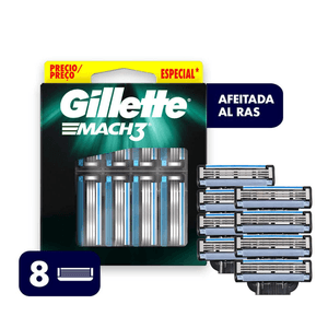 Cartucho de Rastrillo Gillette Mach 3 de 3 hojas con 8 Pz