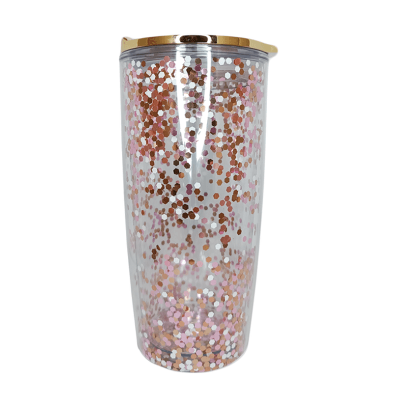 VASO PLASTICO DOBLE PARED GLITTER DORADO