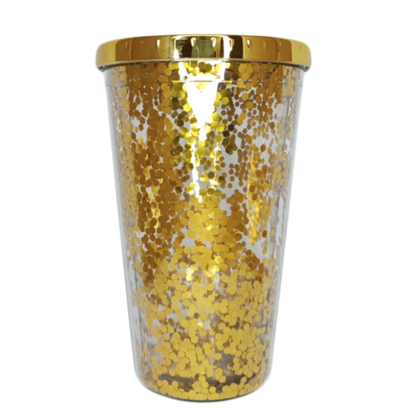 VASO PLASTICO DOBLE PARED GLITTER DORADO