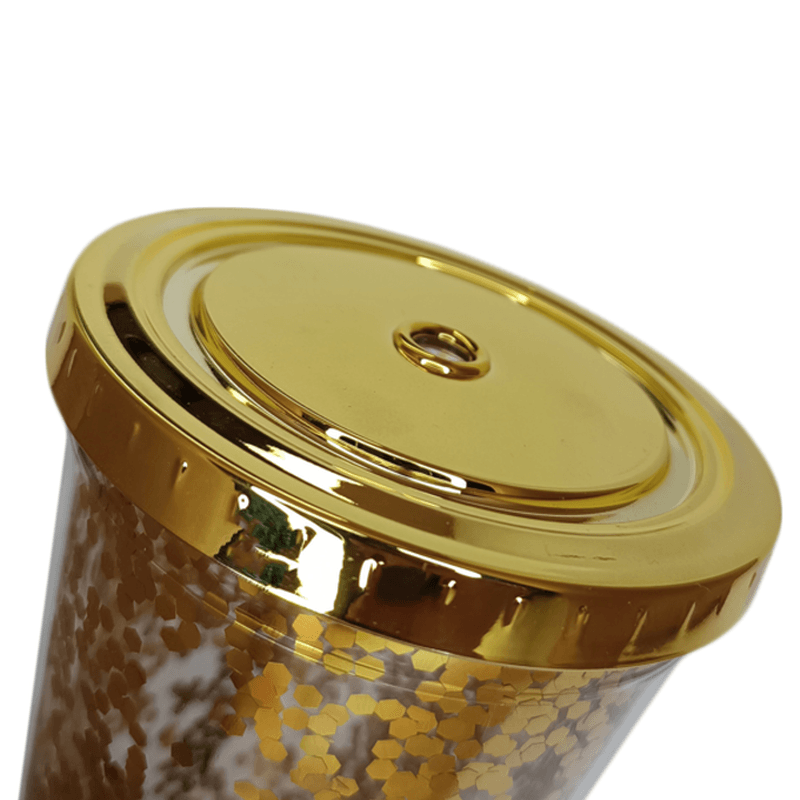 VASO PLASTICO DOBLE PARED GLITTER DORADO