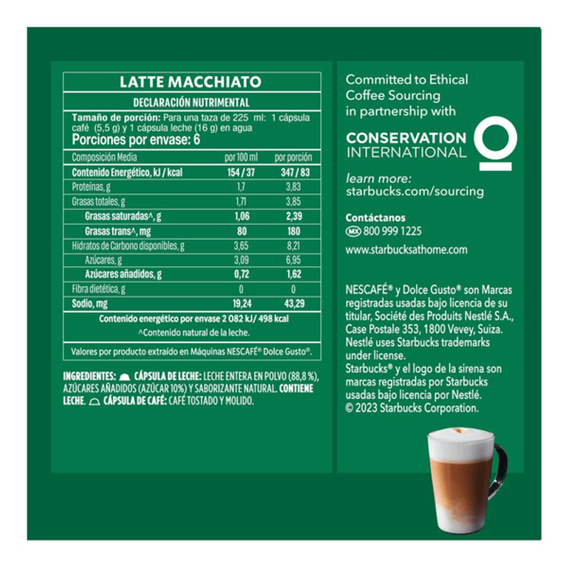 Café en cápsula Starbucks by Nescafé Dolce Gusto Latte Macchiato 12 Cápsulas  129 g - H-E-B México