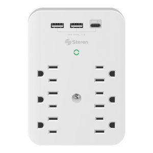 Clavija adaptadora de 6 contactos polarizados y triple cargador USB 905-170