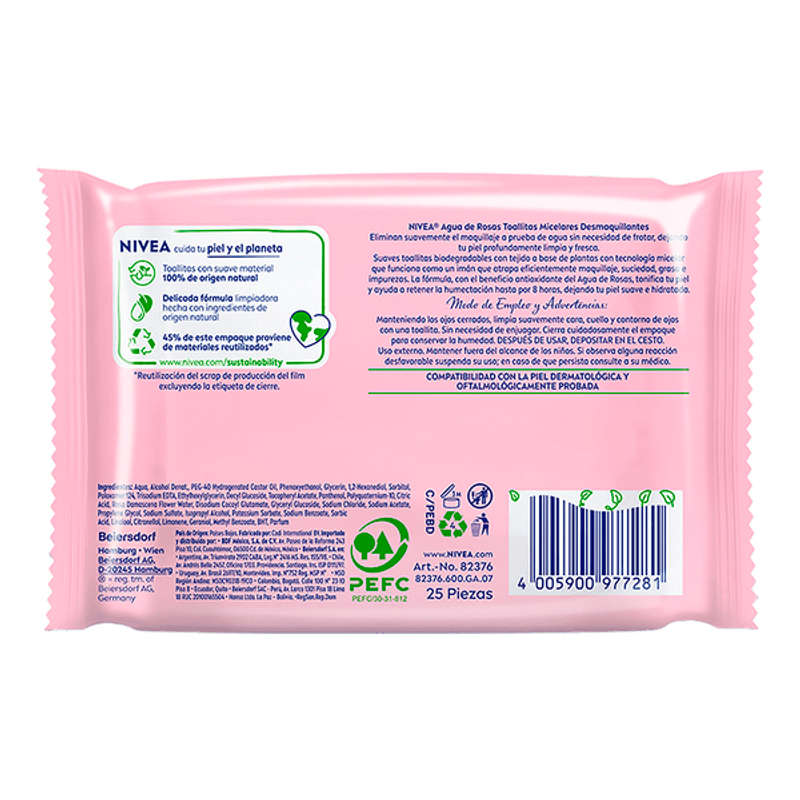 Toallitas Faciales Nivea Agua De Rosas - 25 Unidad