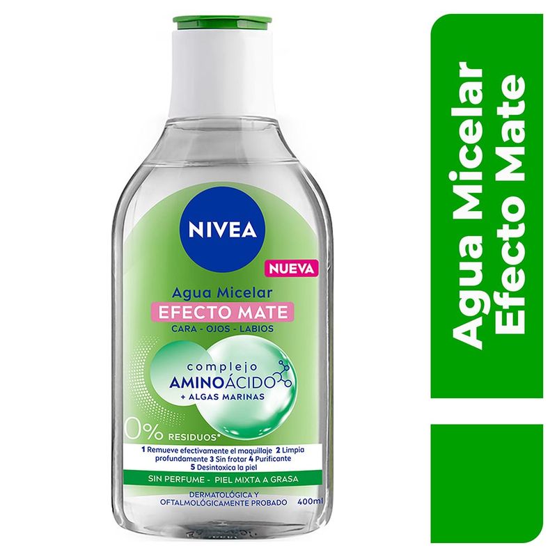 Agua micelar desmaquillante NIVEA MicellAir Efecto Mate para piel mixta a  grasa 400 ml