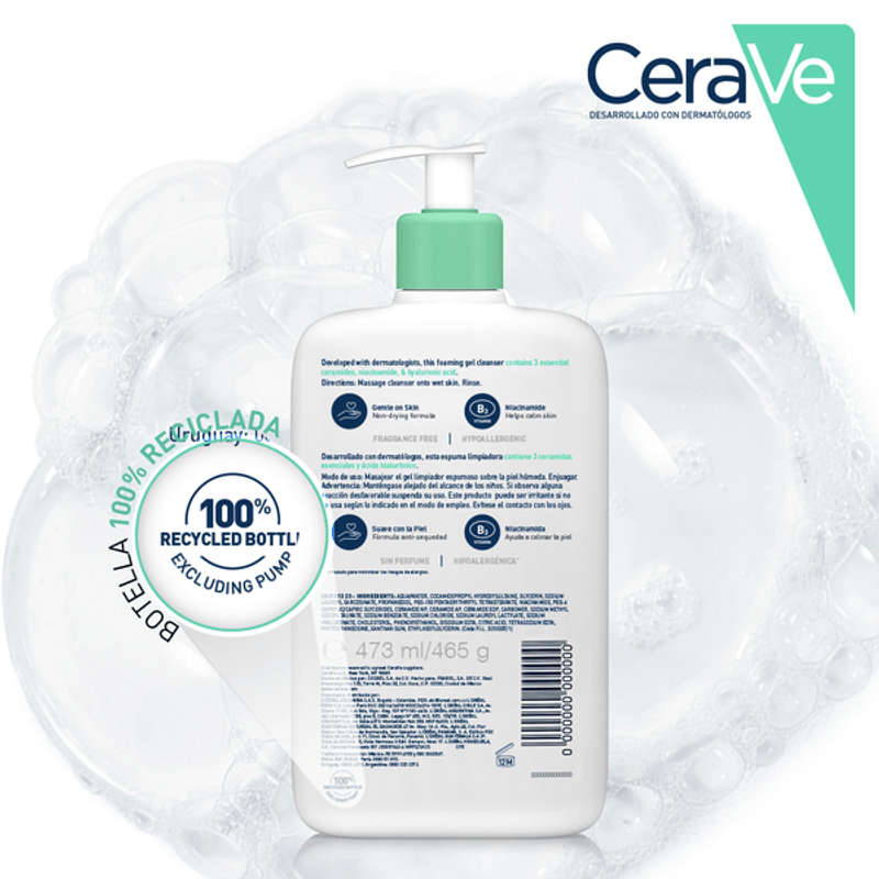 CeraVe Gel Limpiador Espumoso, 473 ml.