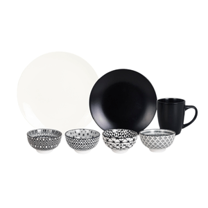 Vajilla de Porcelana 16 Pzs Blanco Y Negro Spring 1 Pz