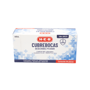 Cubrebocas Desechable Plisado Adulto Azul 50 Pi 50 pz