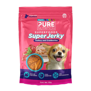 Premios Super Jerky Pavo y Arándano Pure Nutrition 125 g Transportadora M para Mascota 55x36x33 Cm con Pla