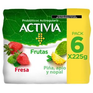 Activia Alimento Lácteo Fermentado Fresa Piña Apio Nopal 225 g con 6 pz Soful Yogurt Durazno Digestivo 106 g