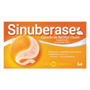 Sinuberase Probióticos Esporas de Bacillus Clausii 10 Ampolletas de 5 ml