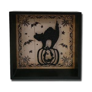 Halloween Cuadro de Mesa Gato Negro y Calabaza 16 cm