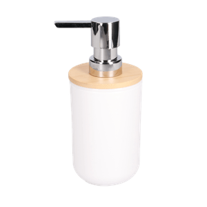 Dispensador de Jabon de Plastico Blanco con Bambu 1 Pz