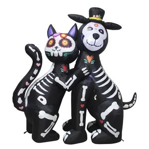 Inflable de Halloween y Día de Muertos Esqueleto Perrito y Gato 1.80 m