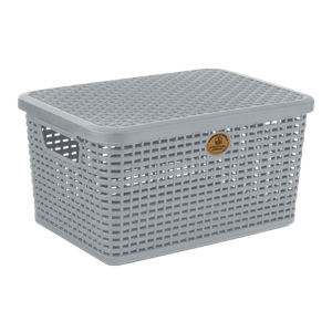 Canasta Rattan C/Tapa Ch L29.3 Gris Luna 6000 Ml 1 Pz